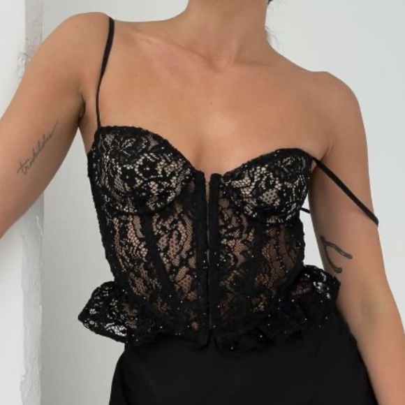 NWT Rumored Cabernet Black Sequin Corset Size L - Picture 1 of 7